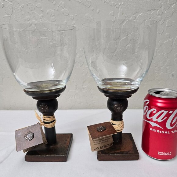 2 Jan Barboglio Artisan Iron / Clear Blown Glass 9 1/4” Votive Candle Chalices